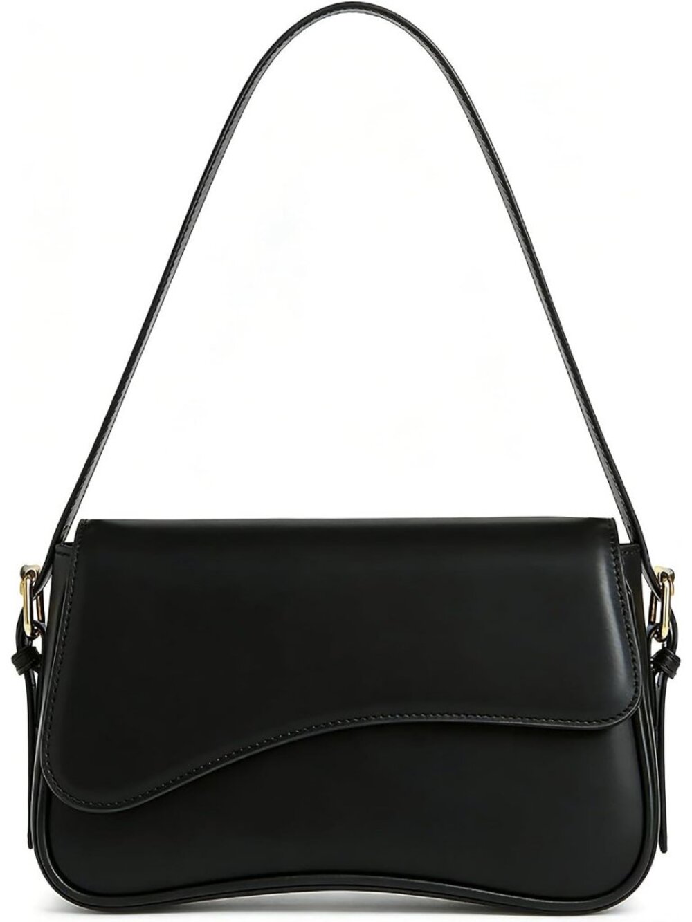 Women's Black Y2k Pu Leather Purse With 2 Straps Shoulder Crossbody Bag